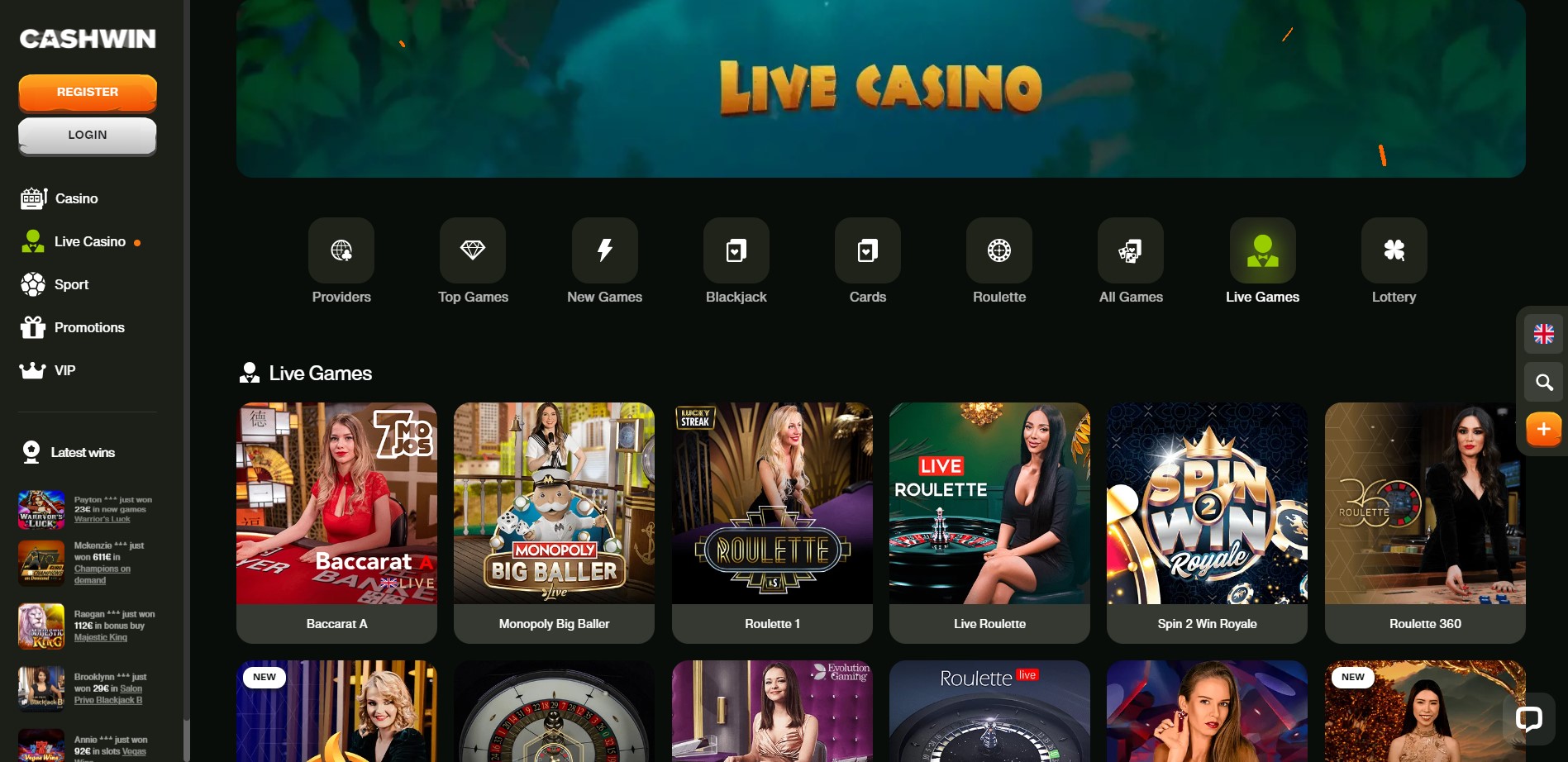 Cashwin Live Casino