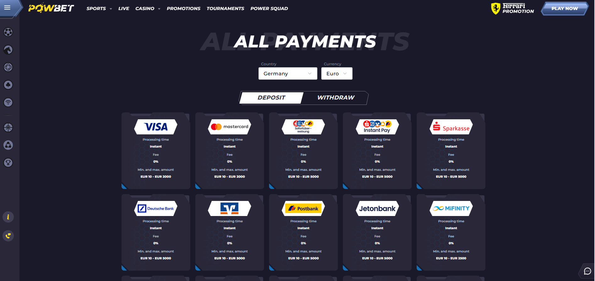 Powbet Payments