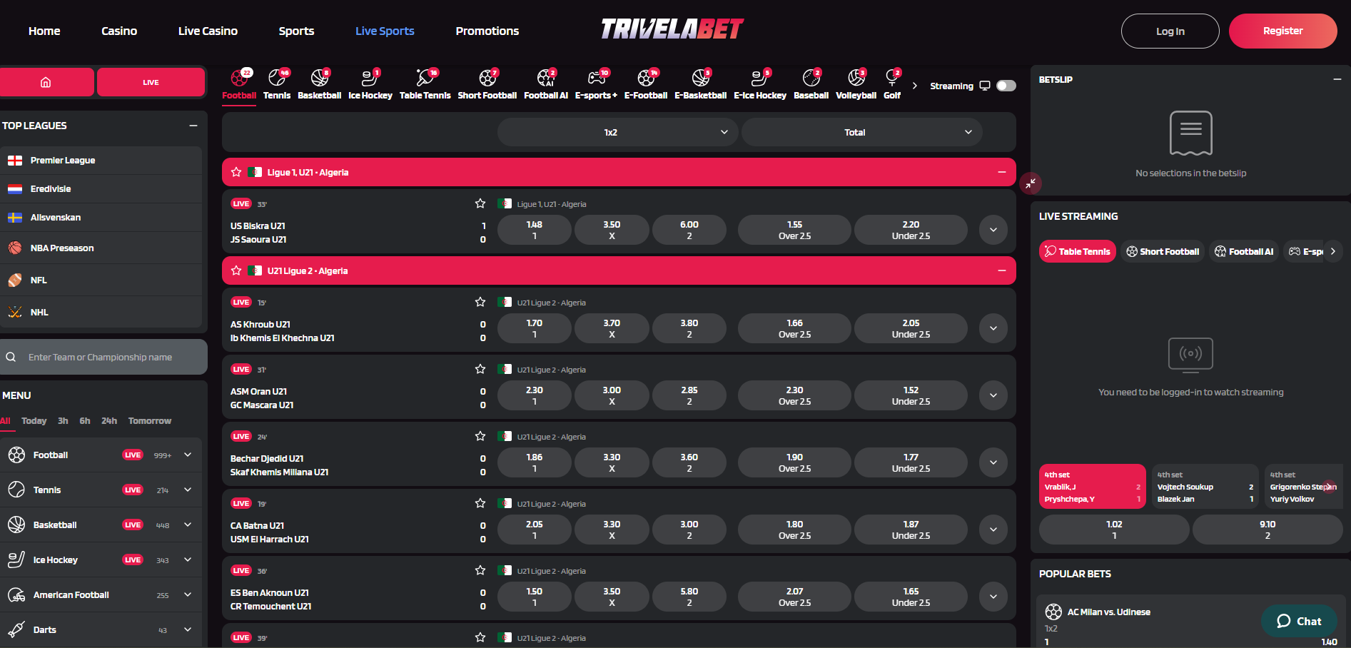 Trivelabet Live Betting