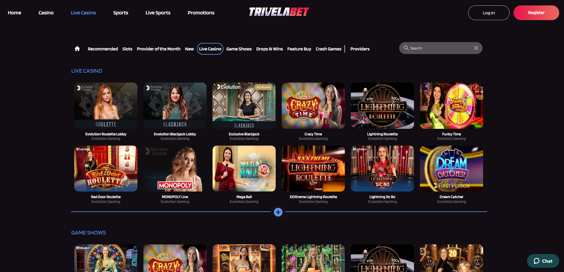 Trivelabet Live casino