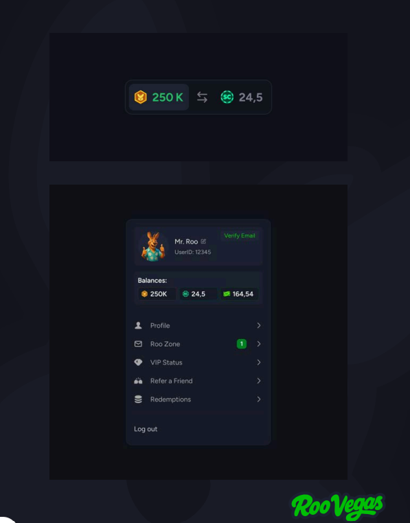 RooVegas Player Balance