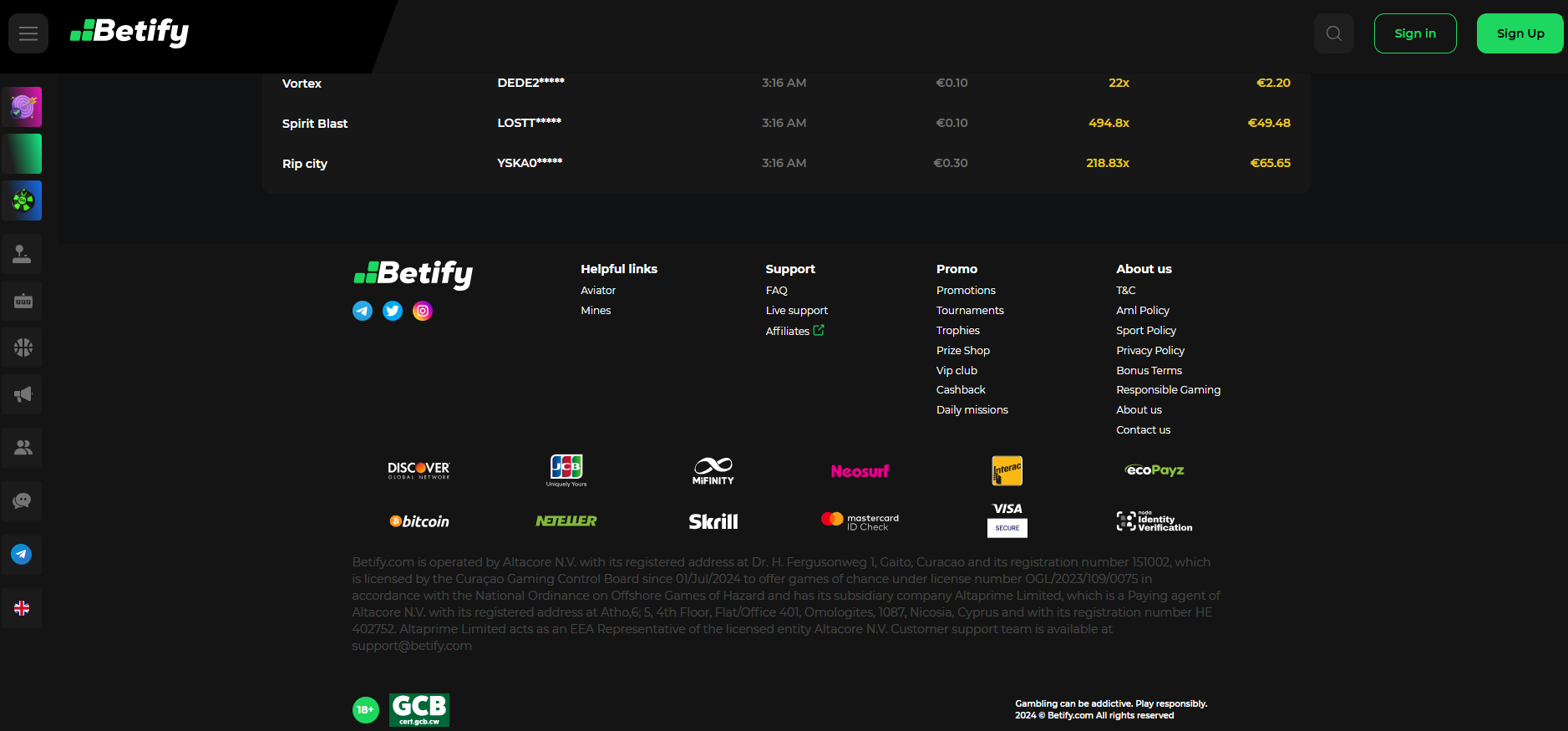 Betify Payment Methods