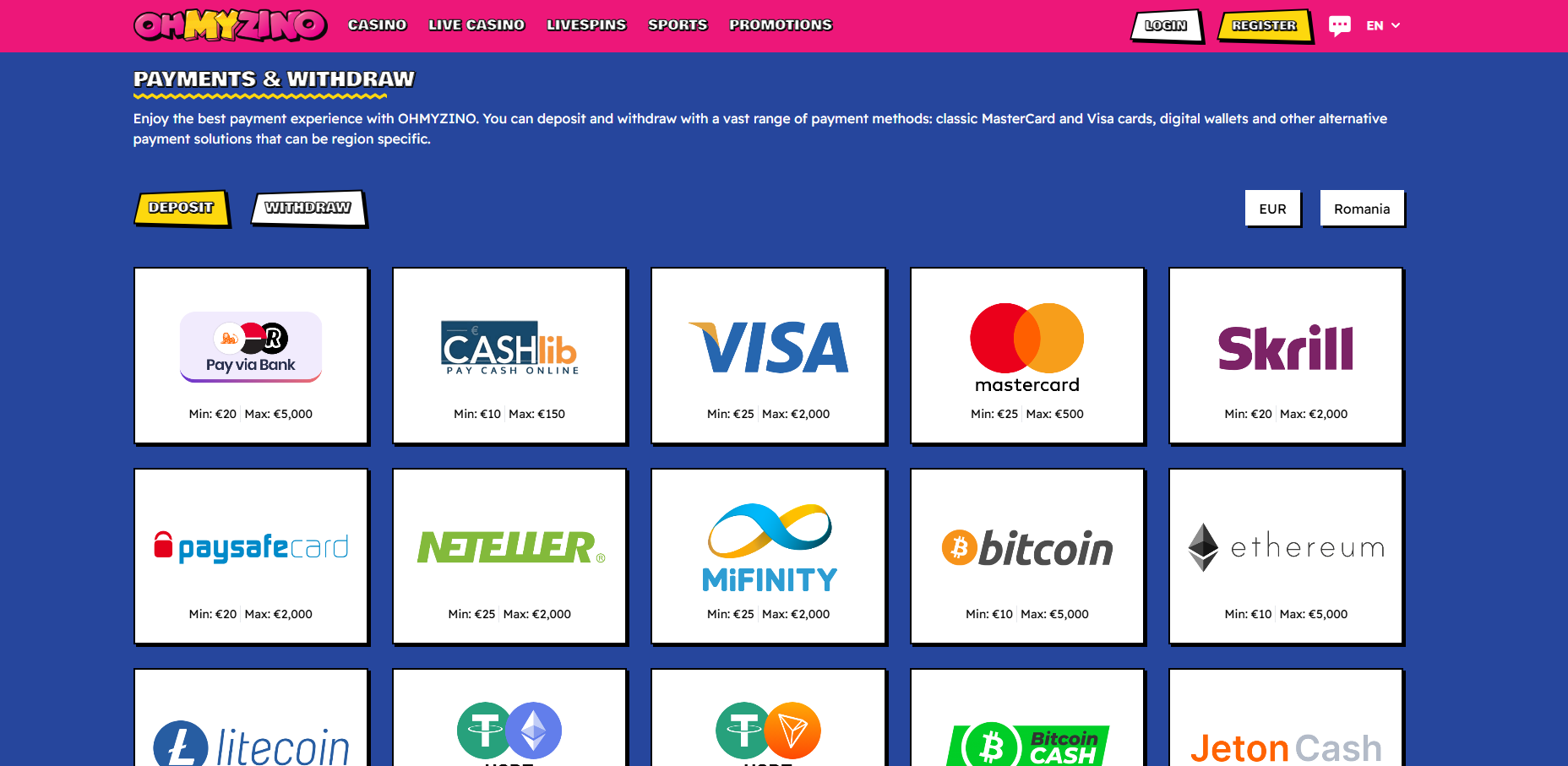 OhMyZino Payment Methods