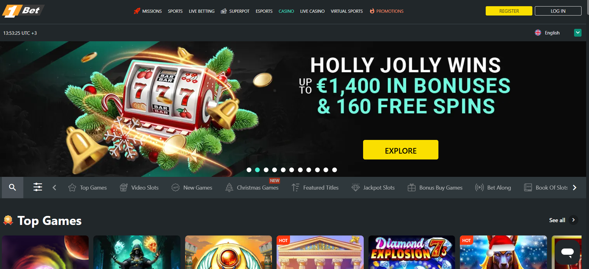 1Bet Home Page