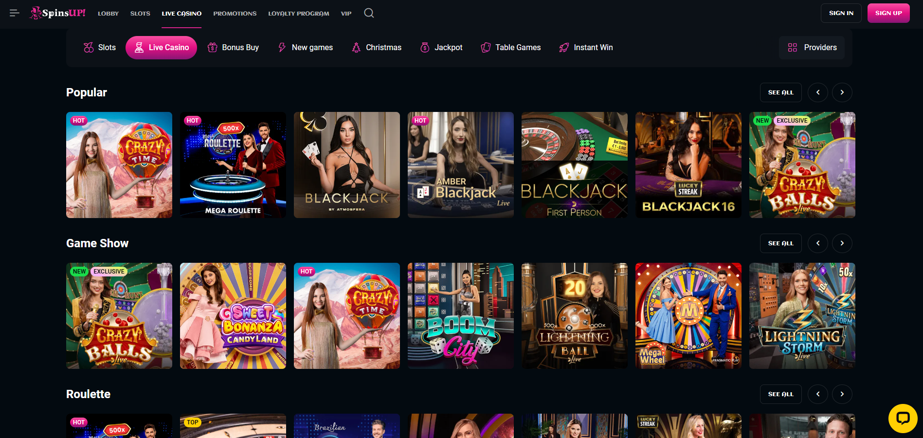 SpinsUp Live Casino