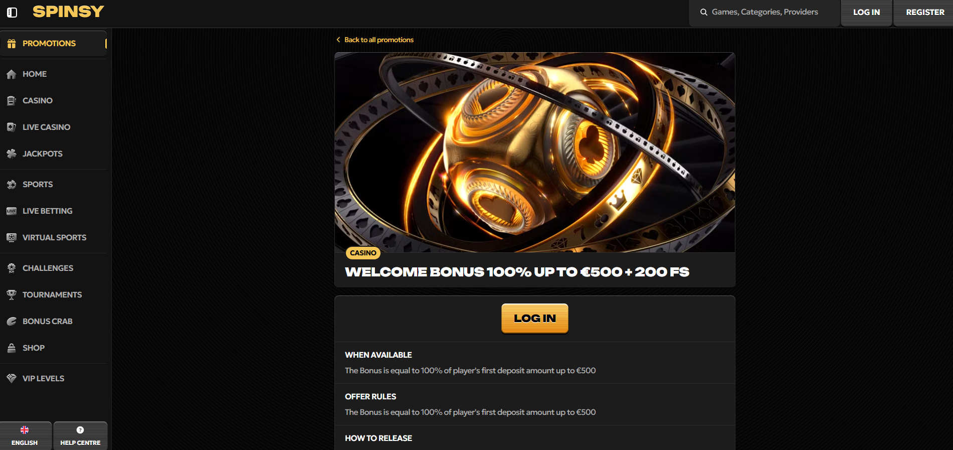 Spinsy Casino Welcome Bonus