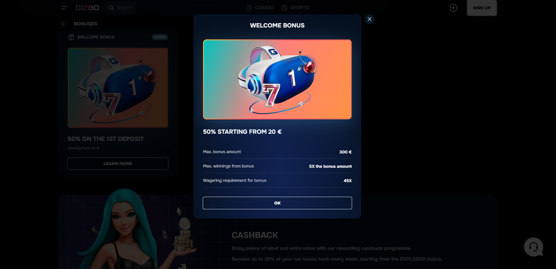 Gizbo Casino Welcome Bonus