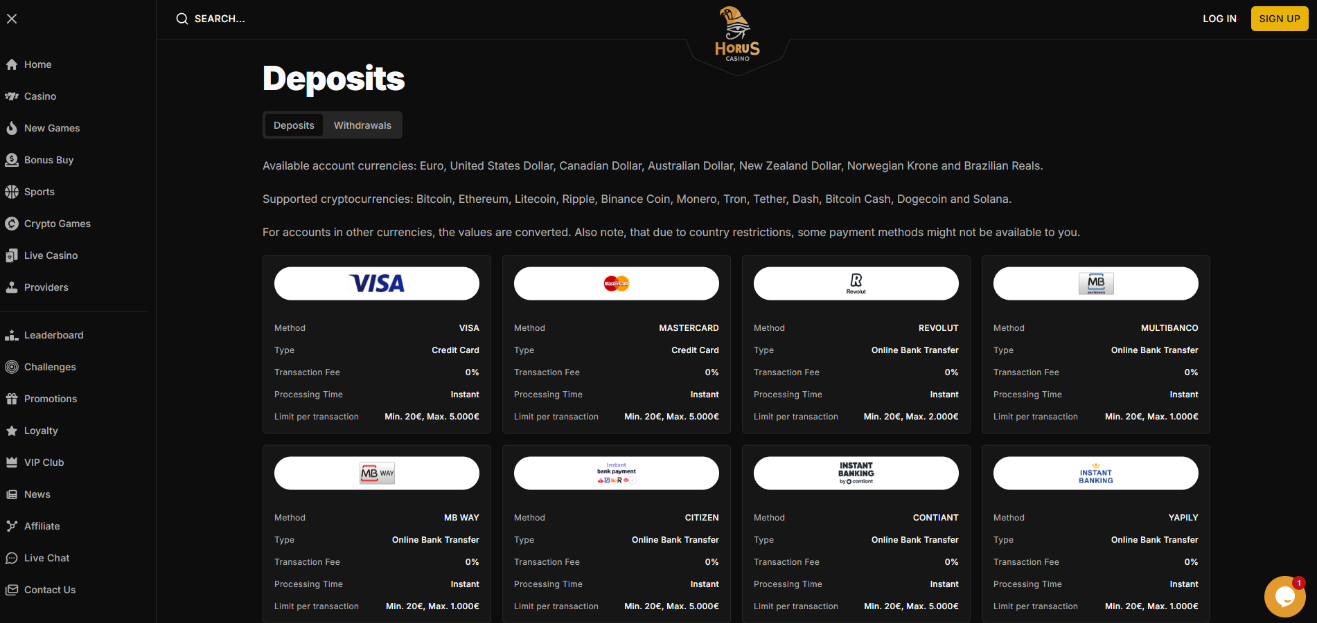 Horus Payment Methods