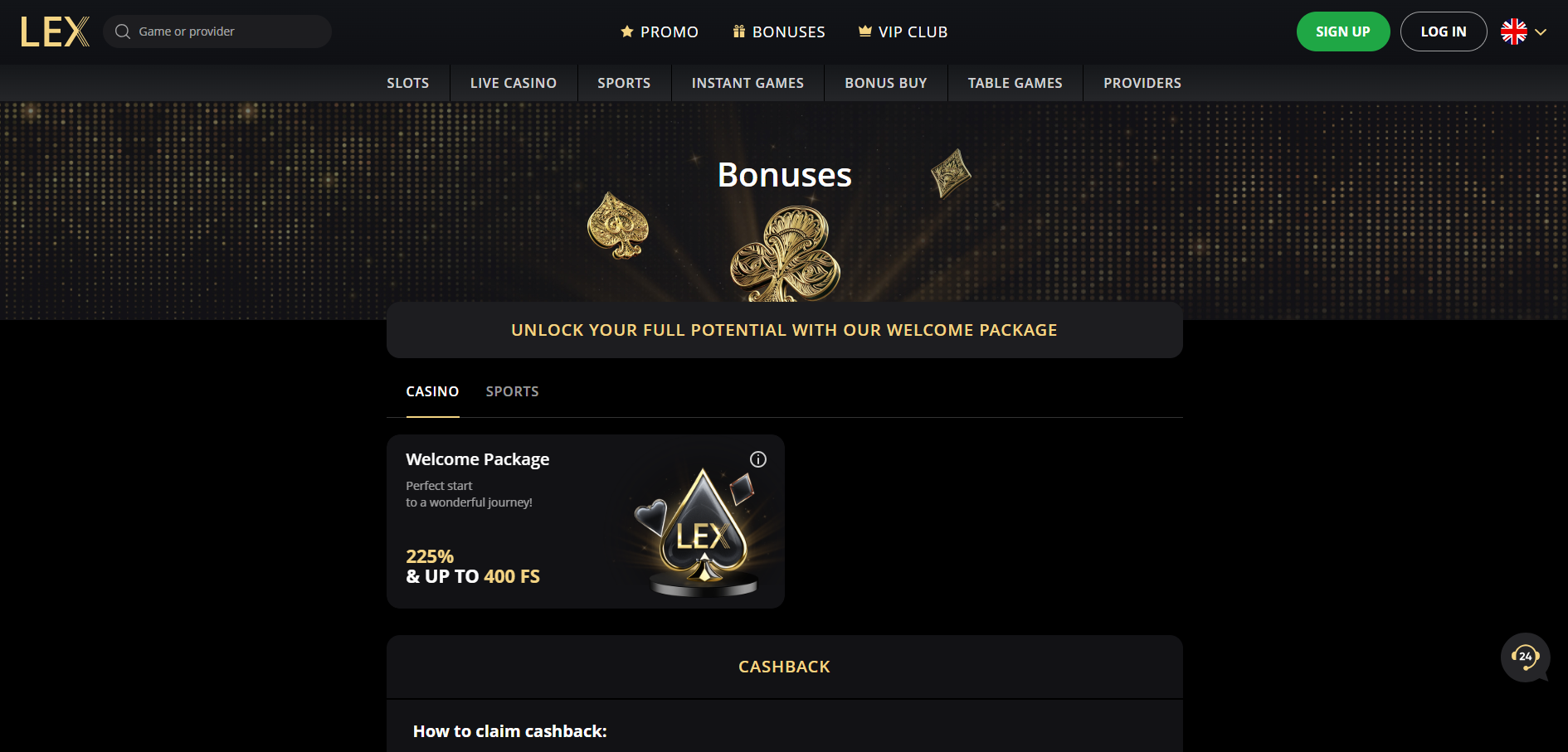 Lex Casino Welcome Bonus