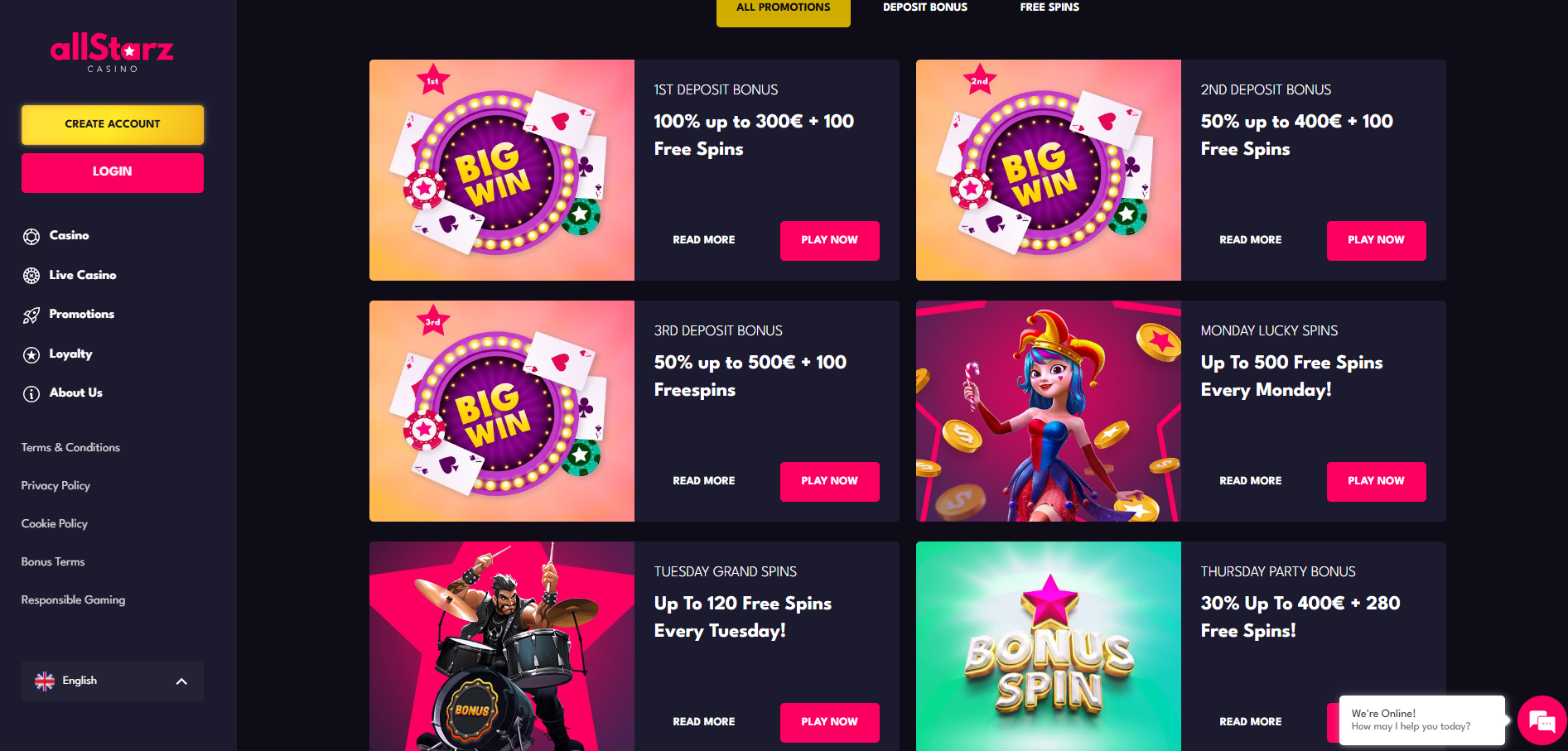 AllStarz Casino Welcome Bonus