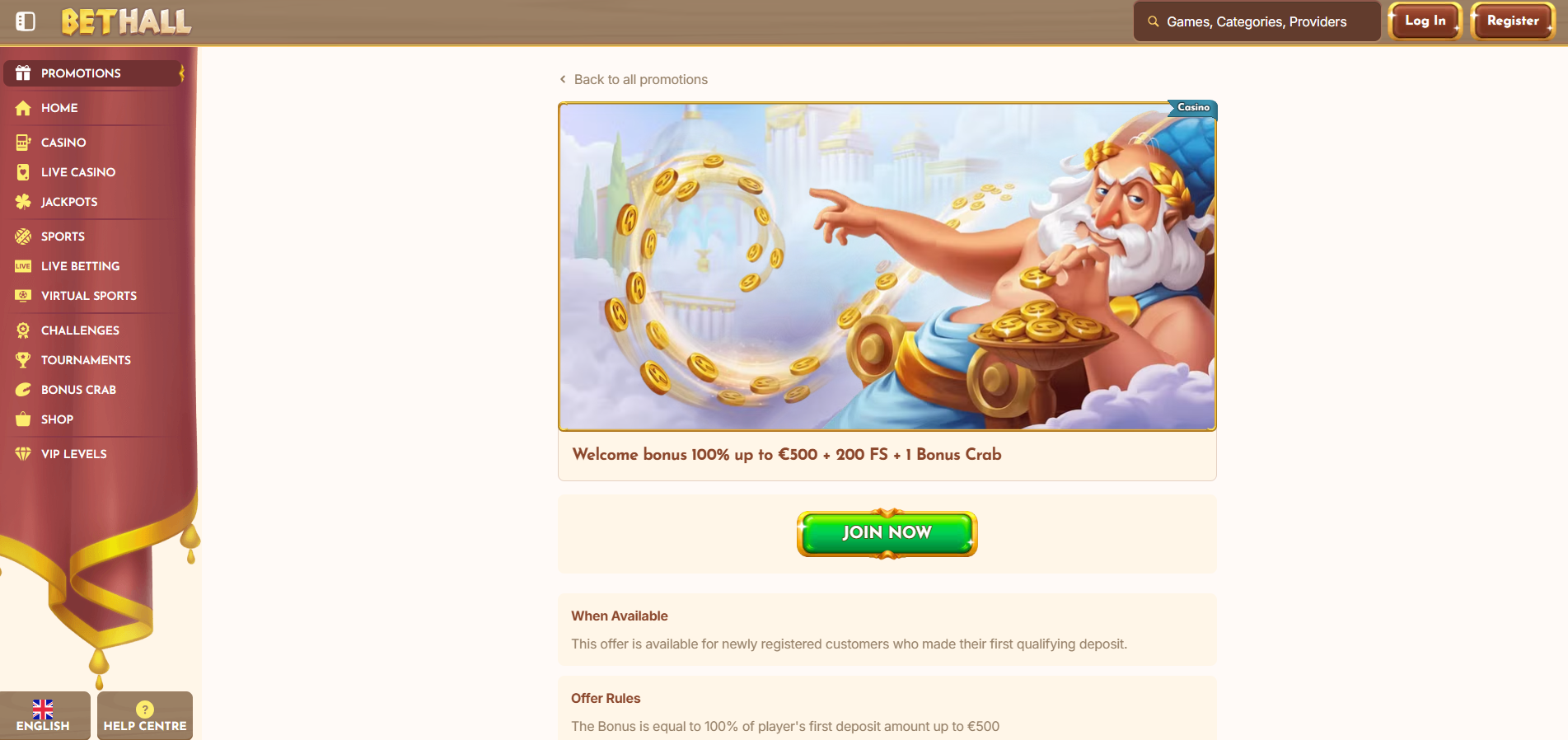 Bethall Casino Welcome Bonus