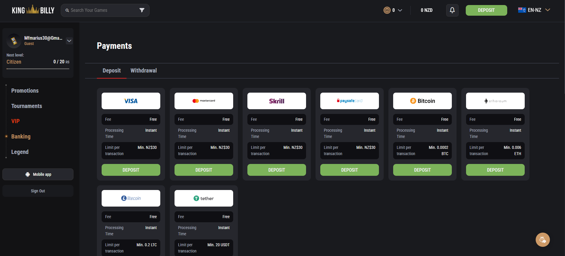 King Billy Payment Methods