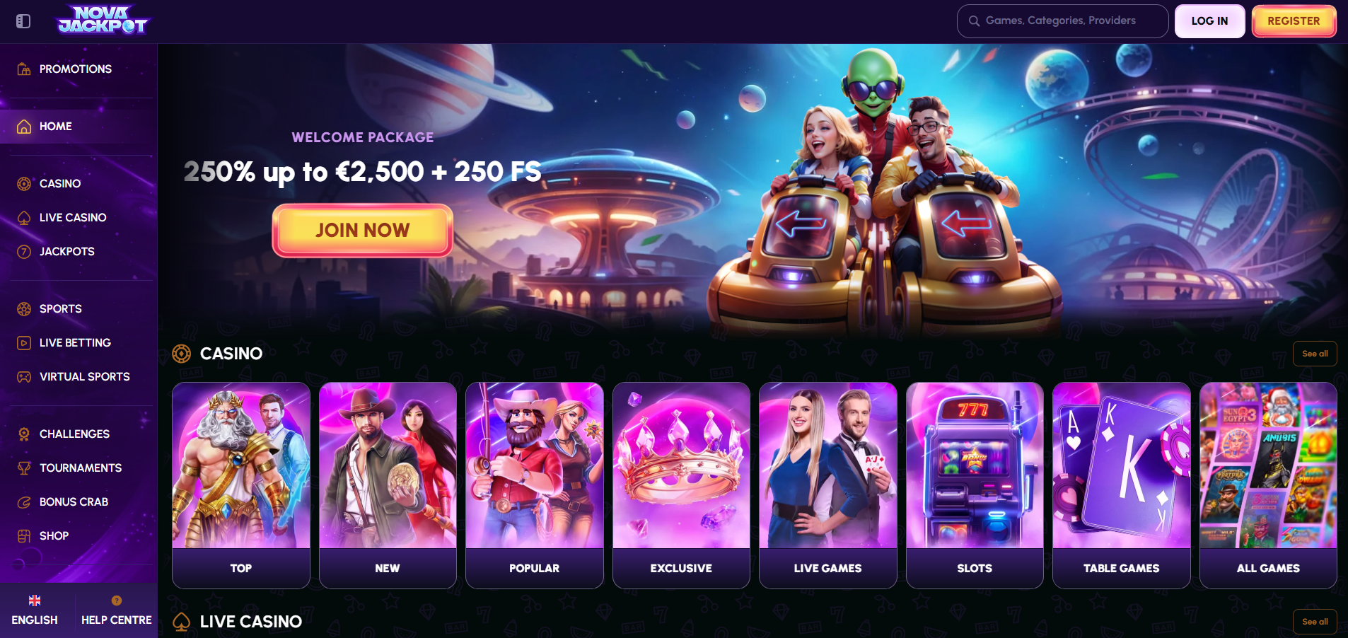 NovaJackpot Home Page