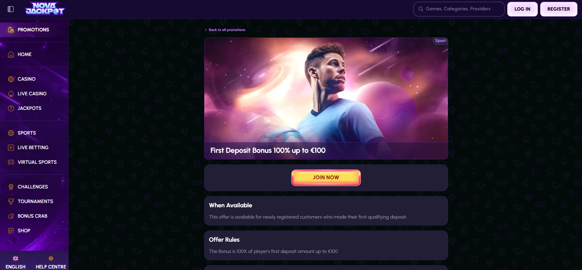 NovaJackpot Sportsbook Bonus