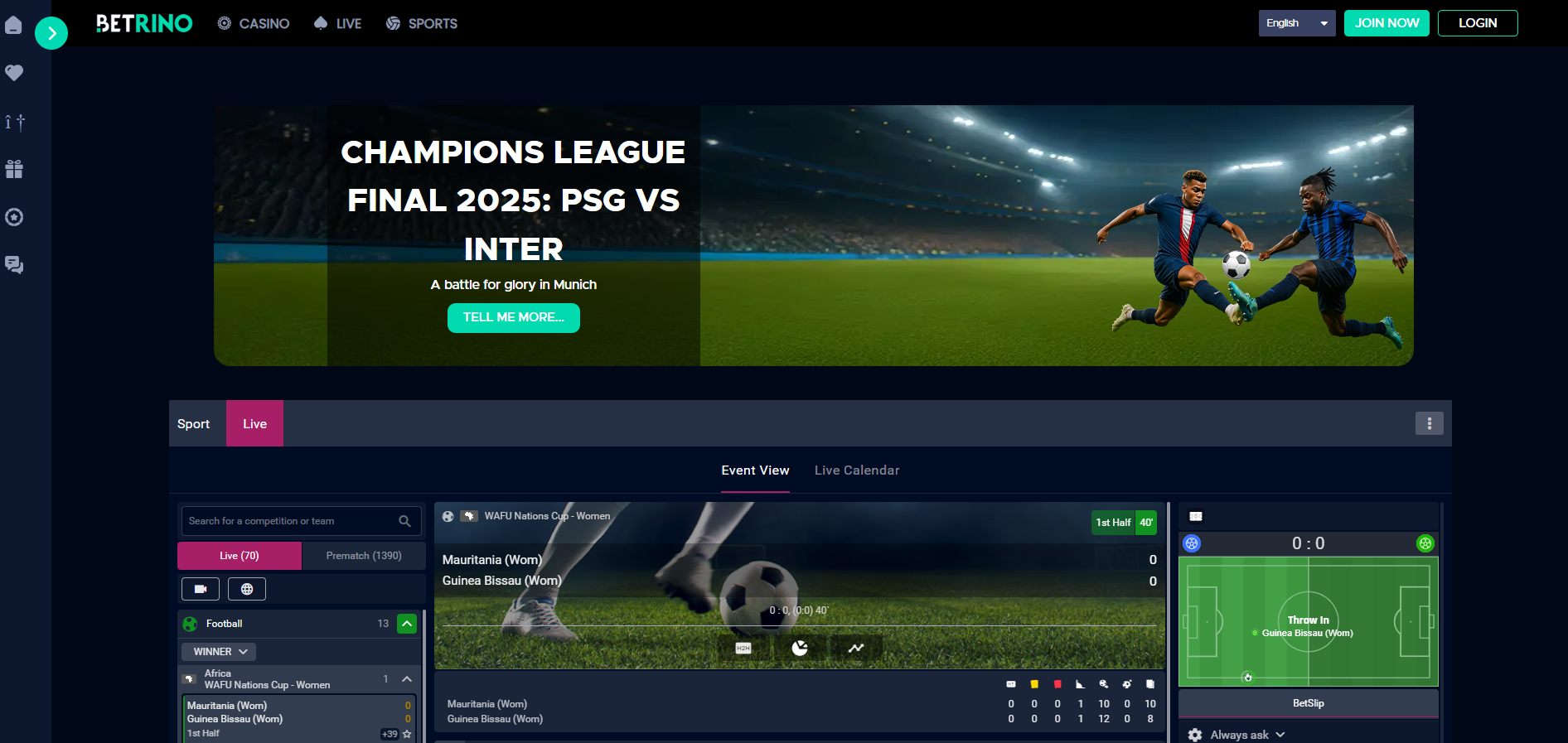 Betrino Live Betting