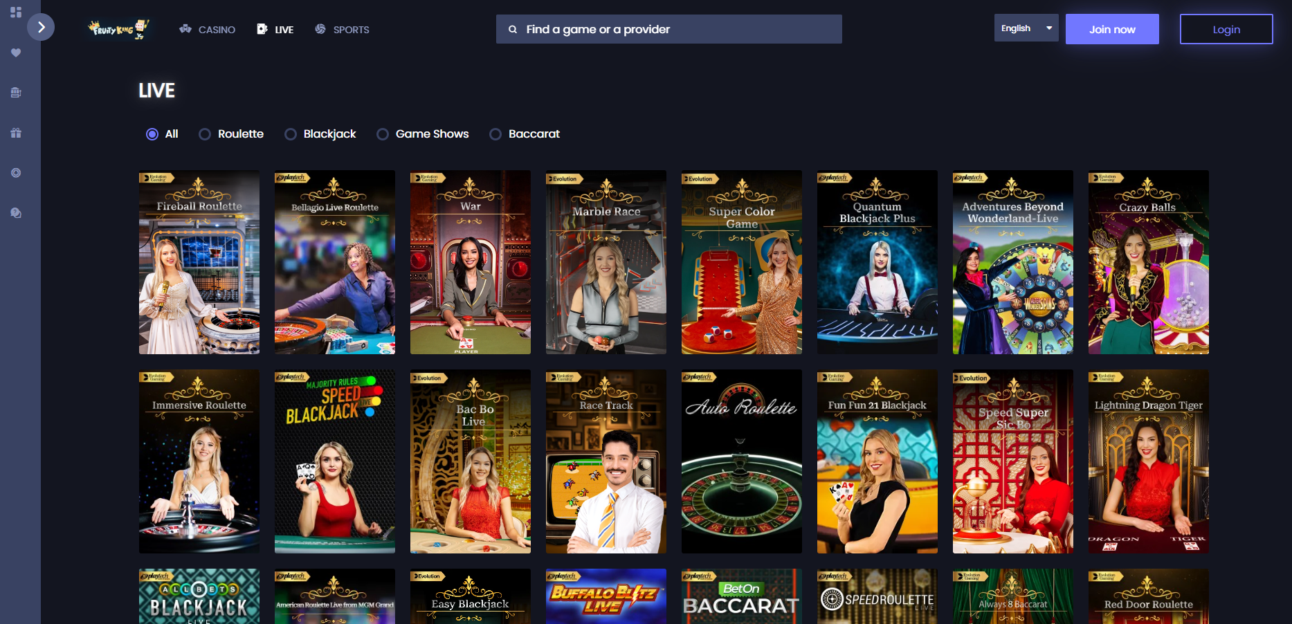 Fruity King Live casino