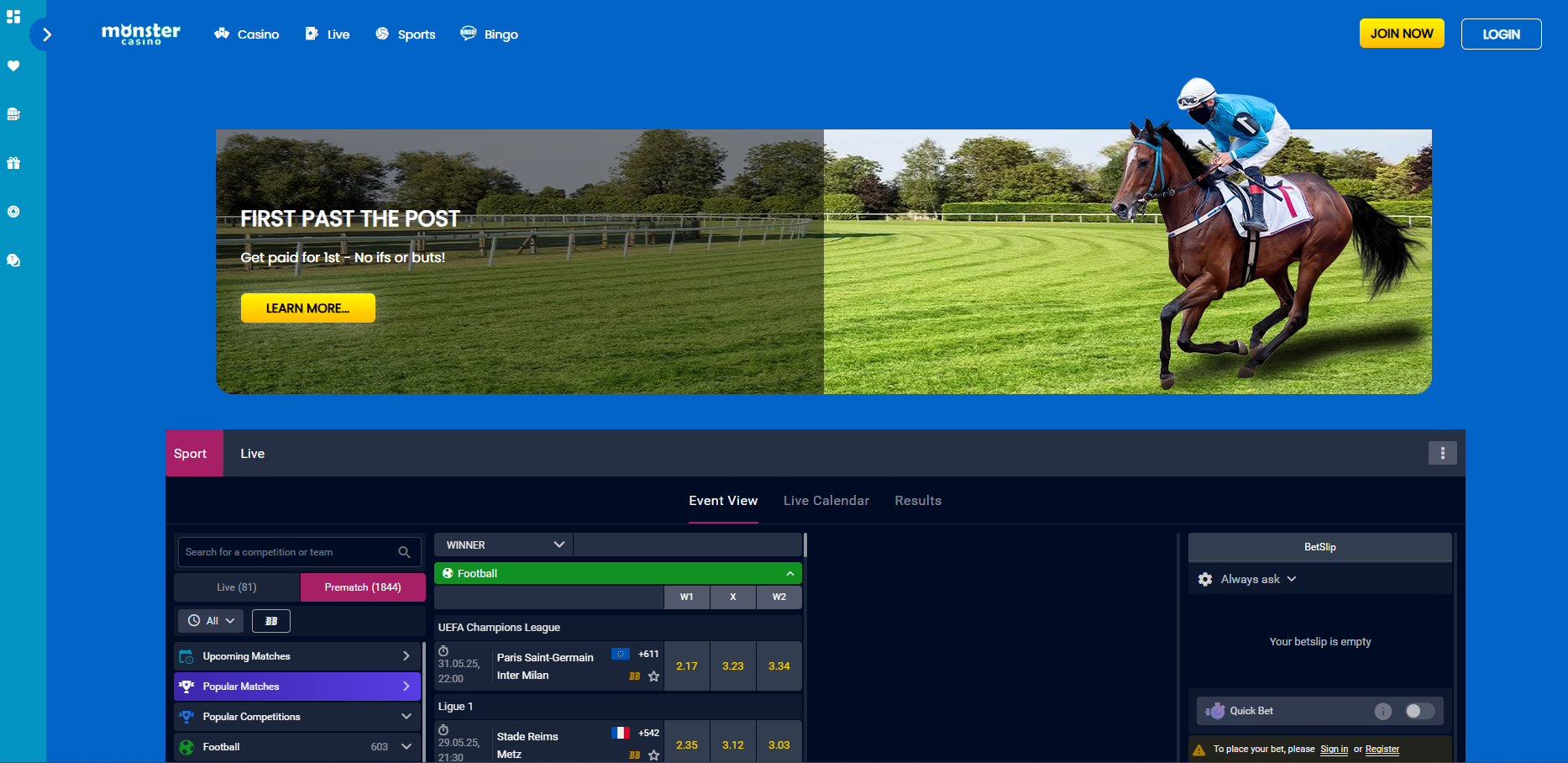Monster Casino In Play Betting