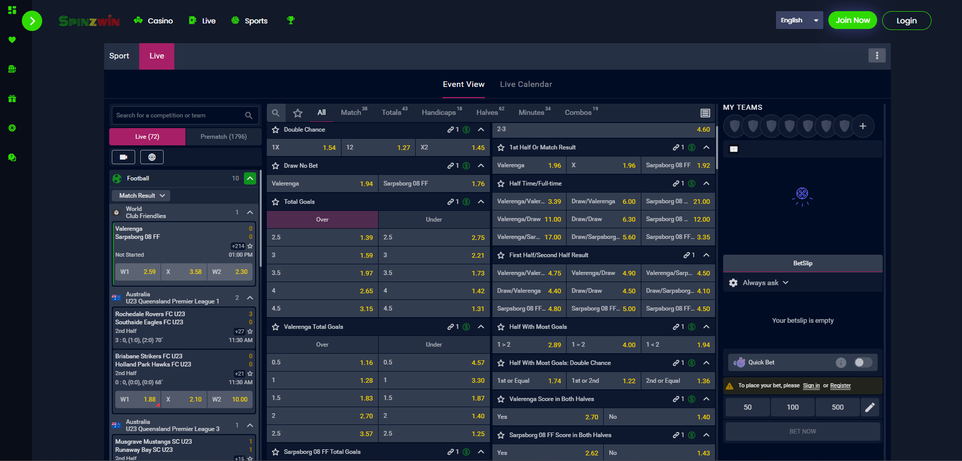Spinzwin Live Betting