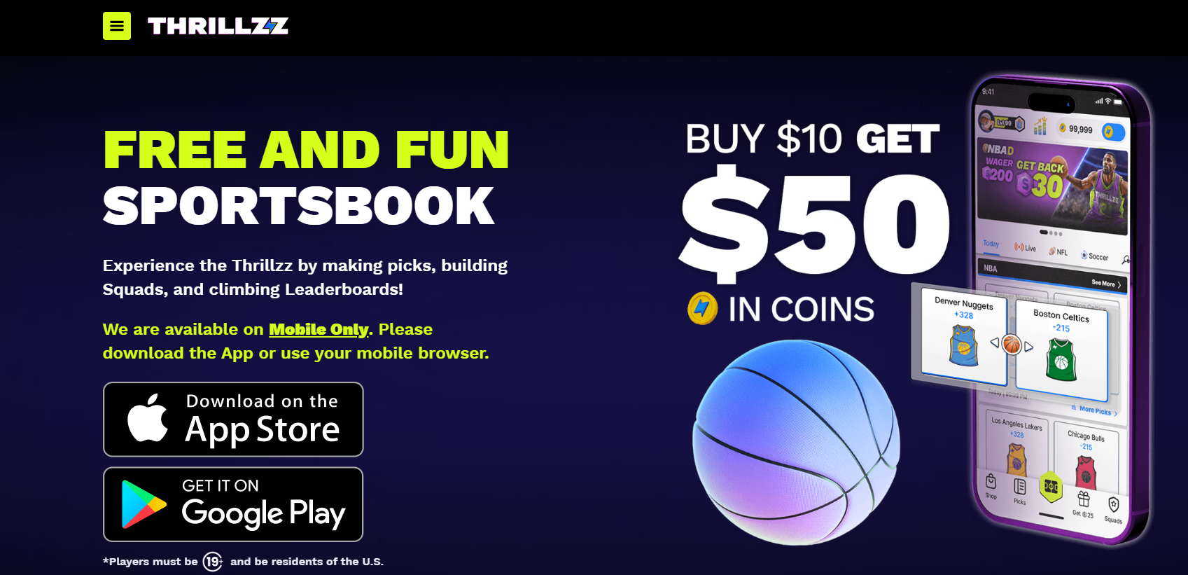 Thrillzz Sportsbook Home Page