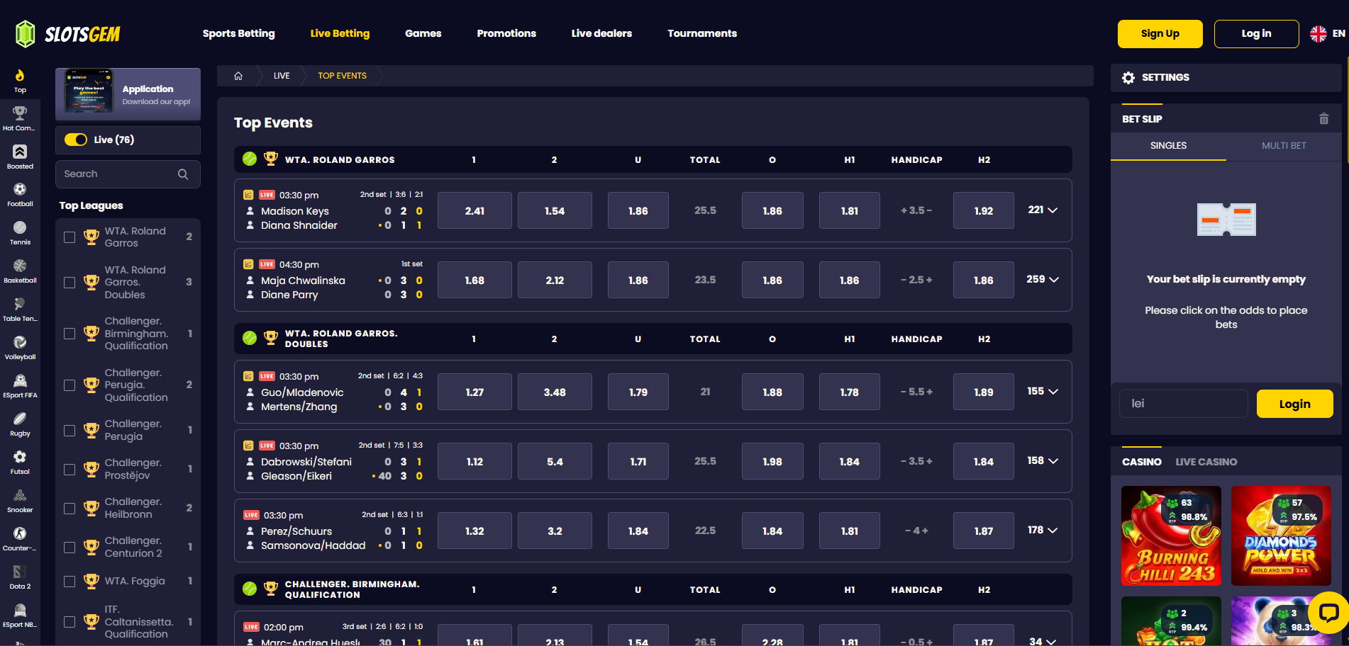 SlotsGem Live Betting