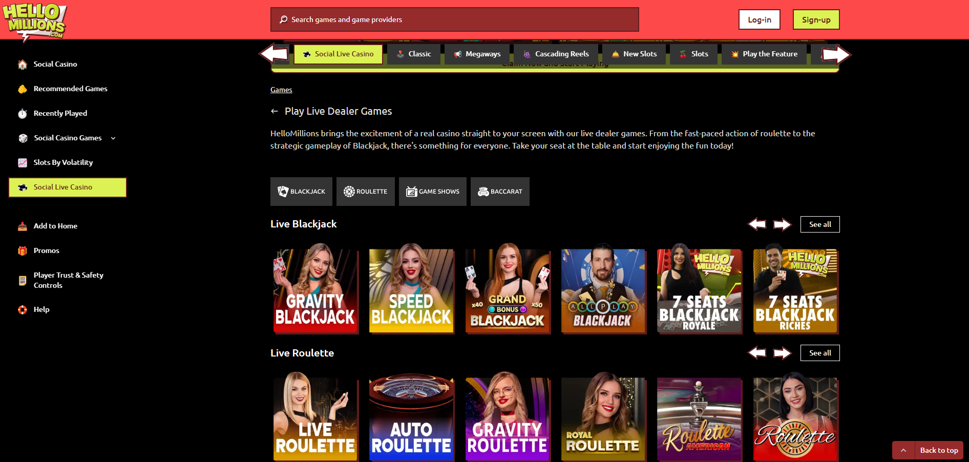 Hello Millions Social Live Casino