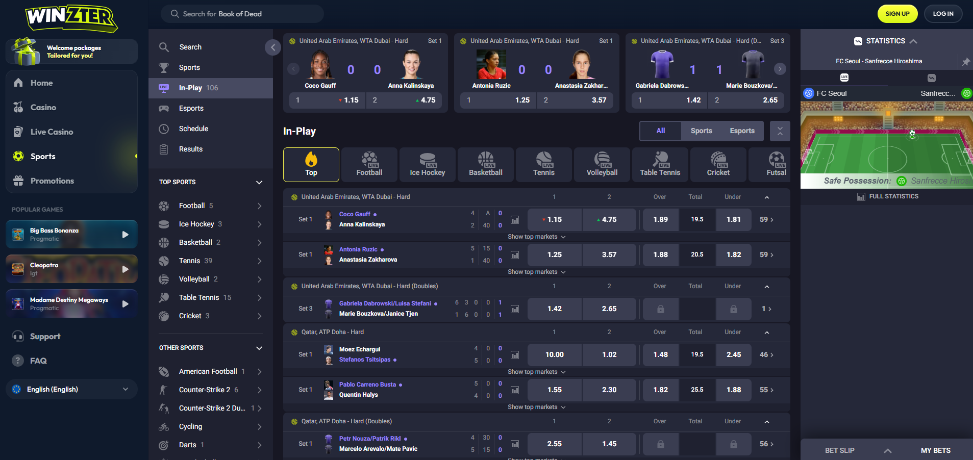 Winzter Live Betting