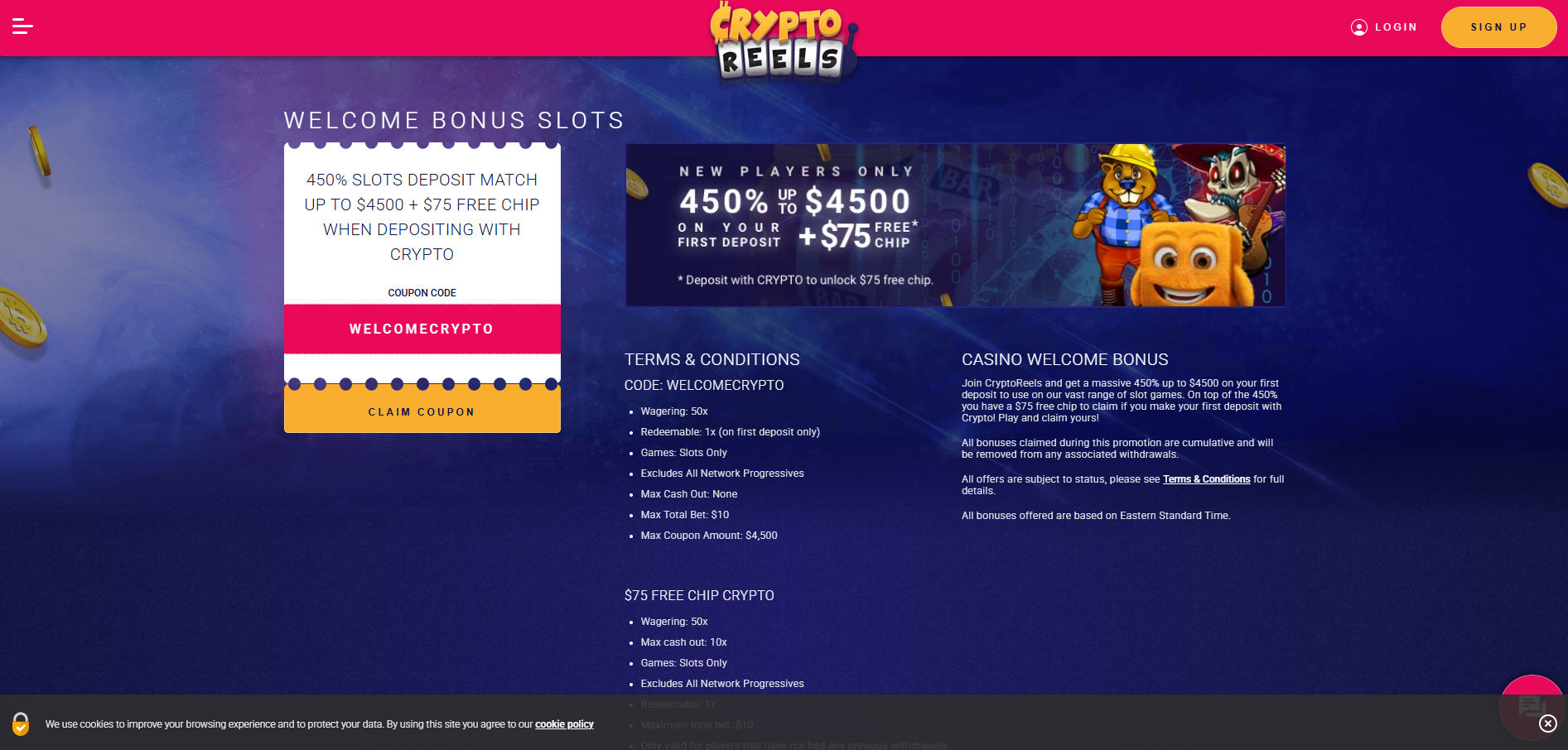 CryptoReels Welcome Bonus