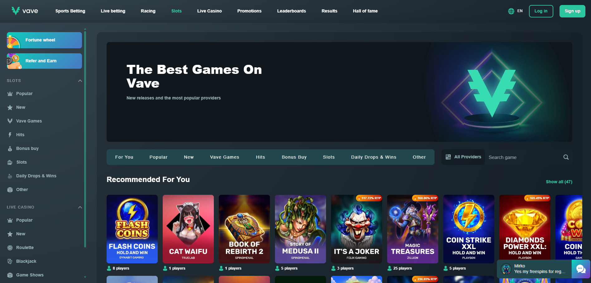 Vave Casino Page