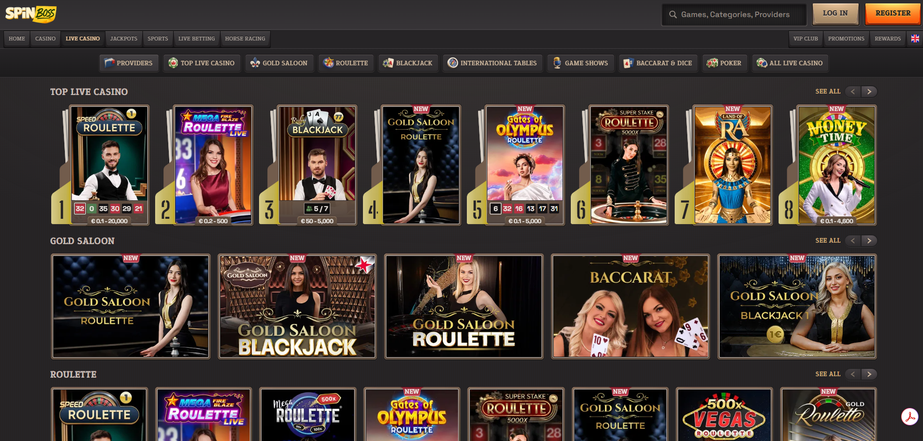SpinBoss Live casino