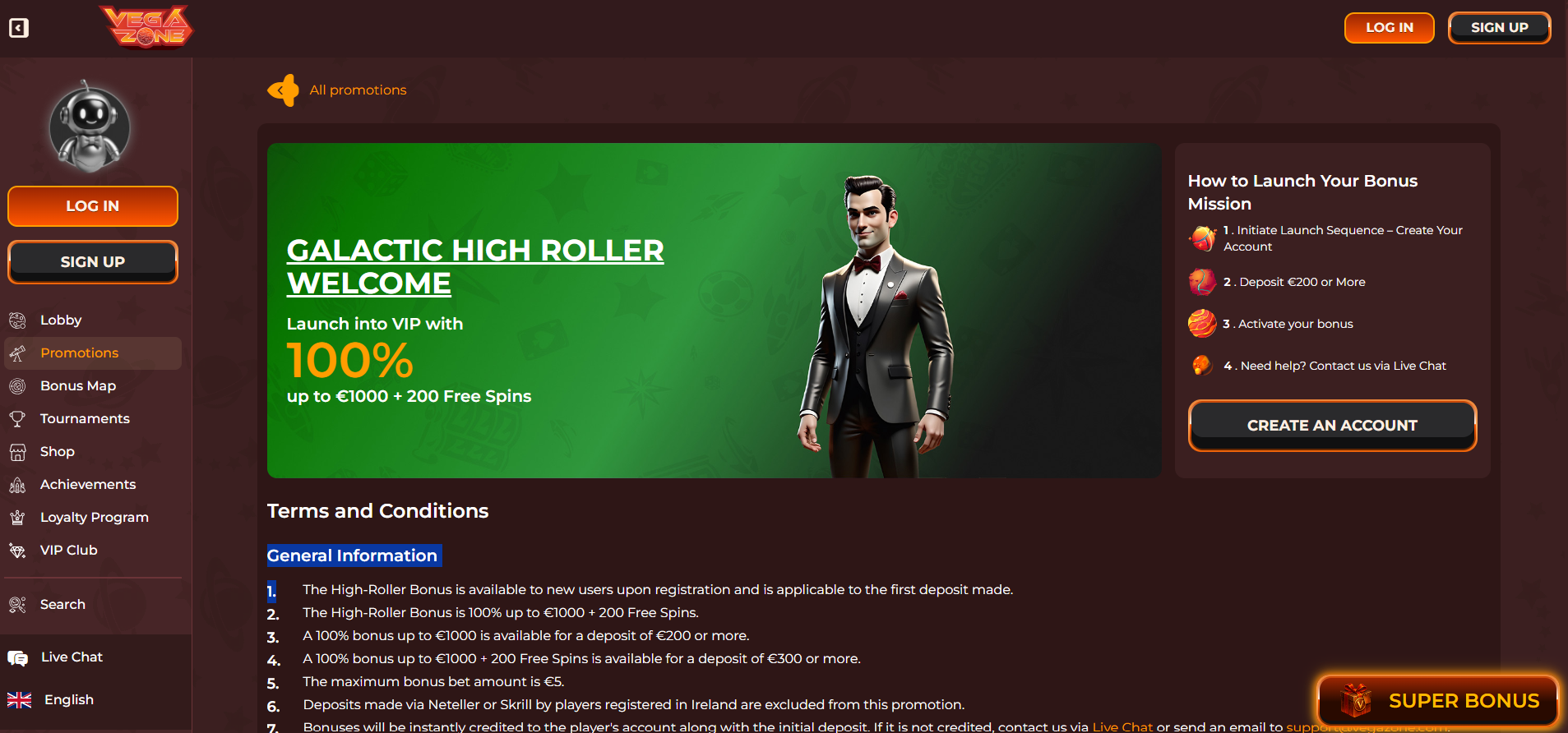Vegazone HighRoller Bonus