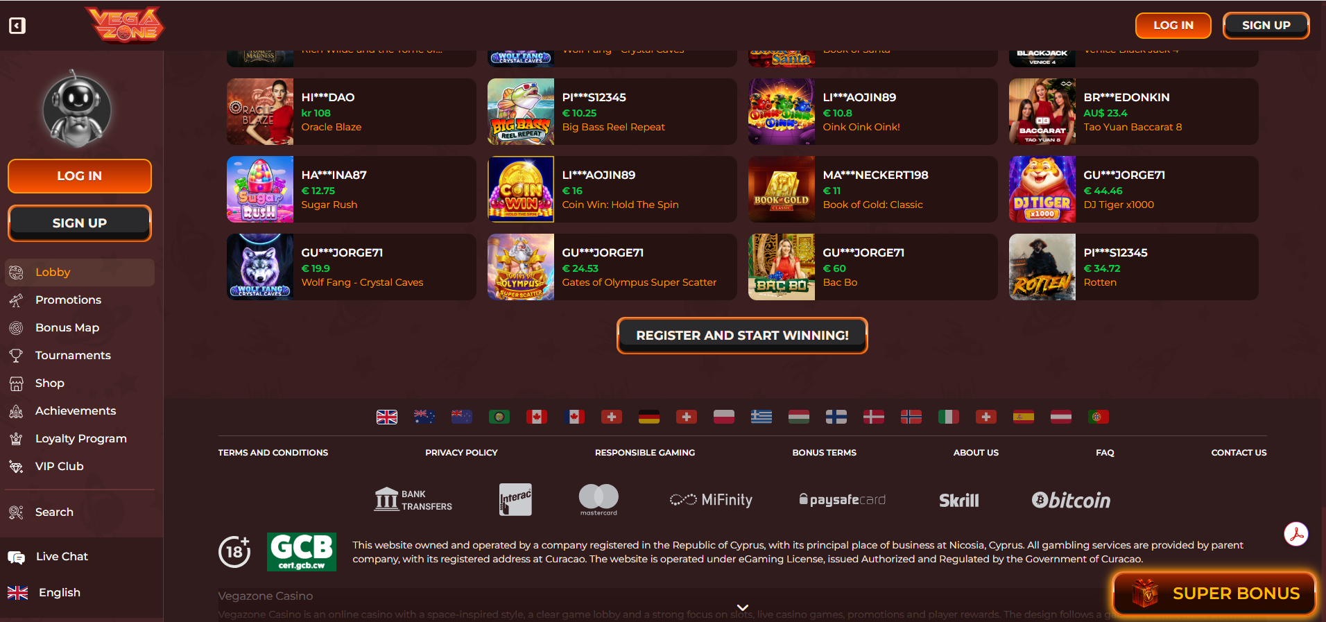Vegazone Payment Methods