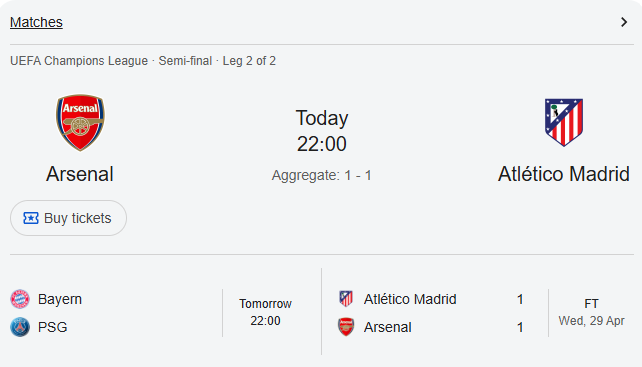 Arsenal vs Atletico Madrid
