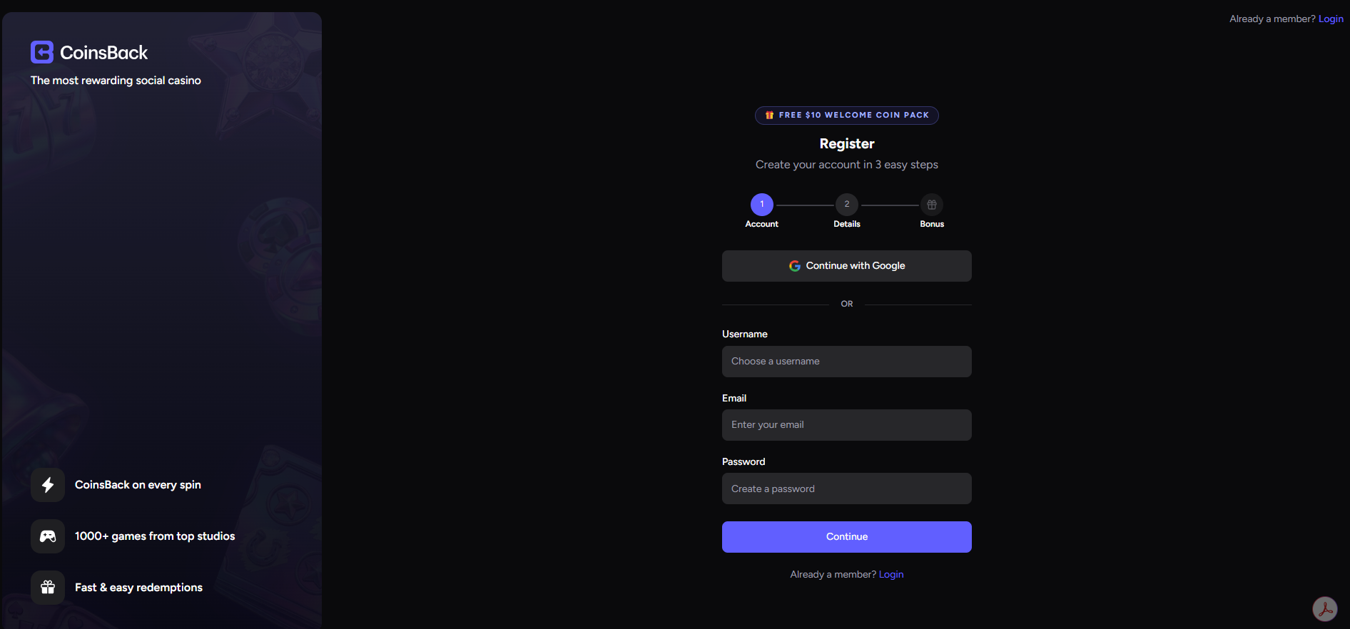 CoinsBack SignUp