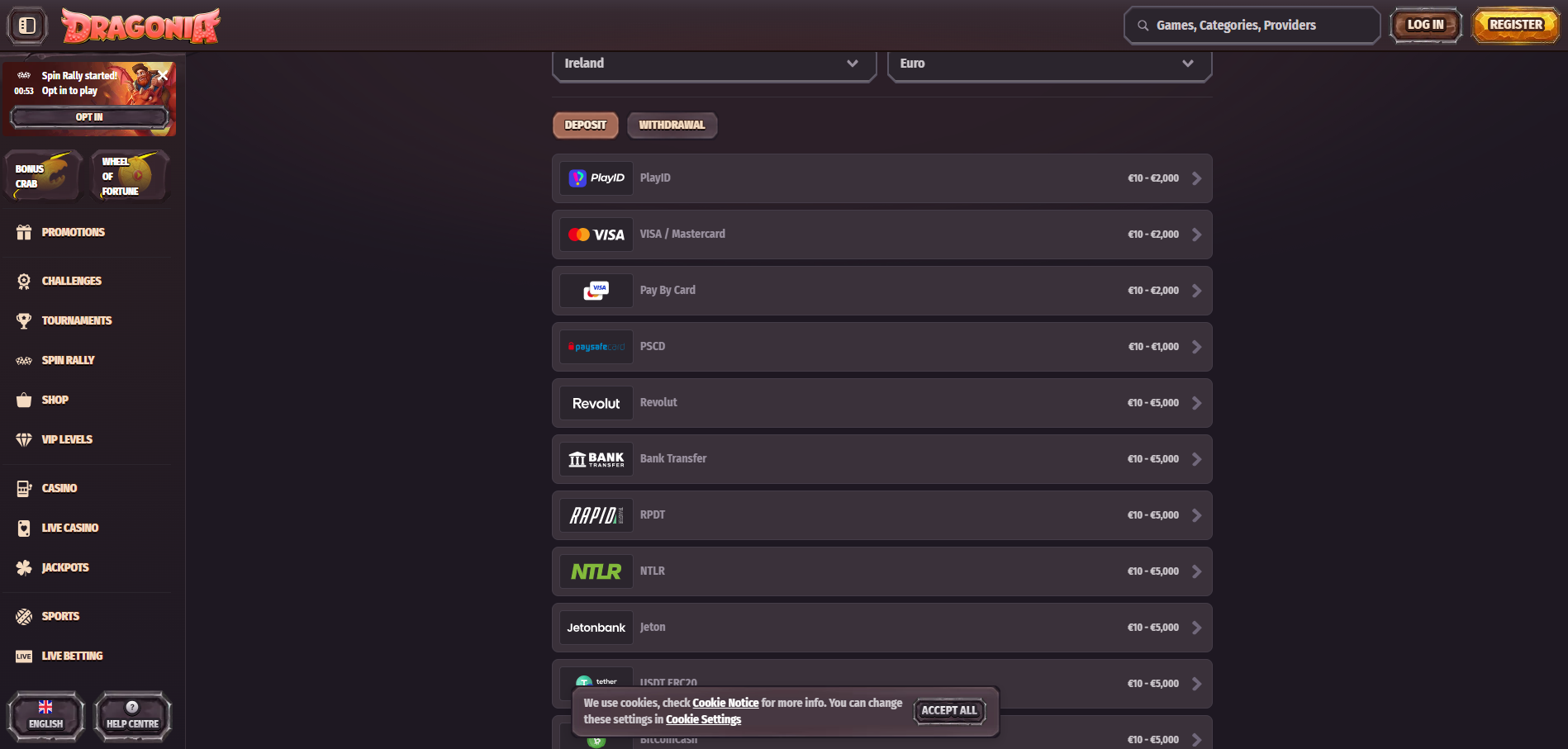 Dragonia Payment Methods