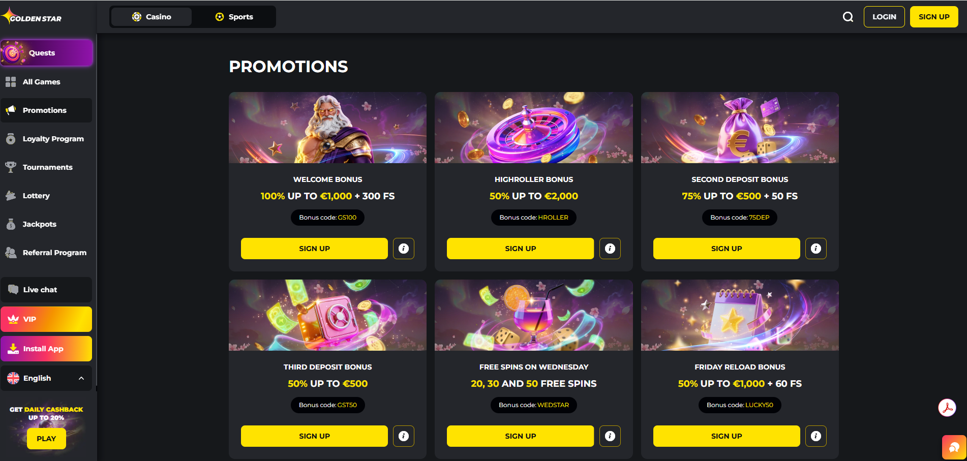GoldenStar Casino Bonus