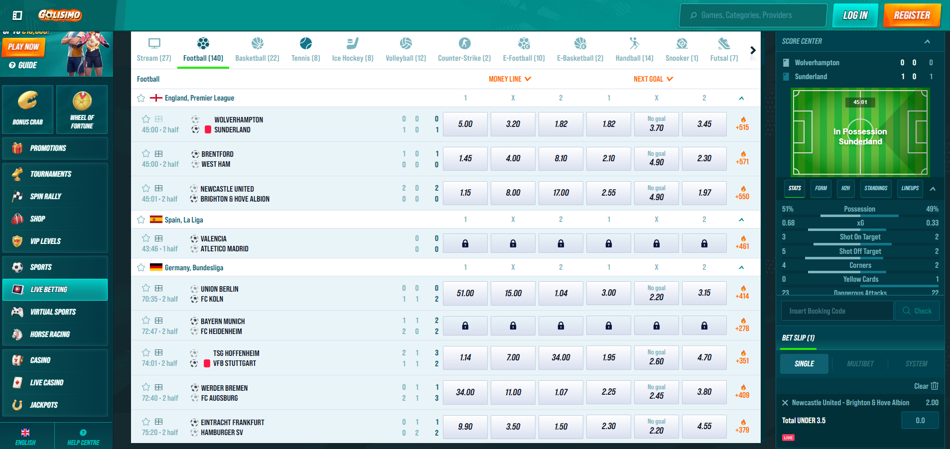 Golisimo Live Betting