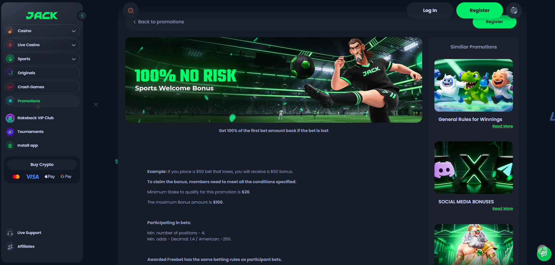 Jack 100% No Risk Sportsbook Bonus