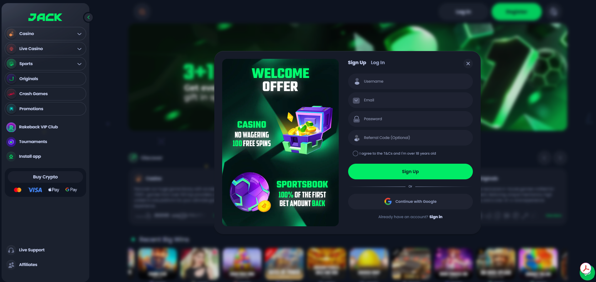 Jack Welcome Bonus