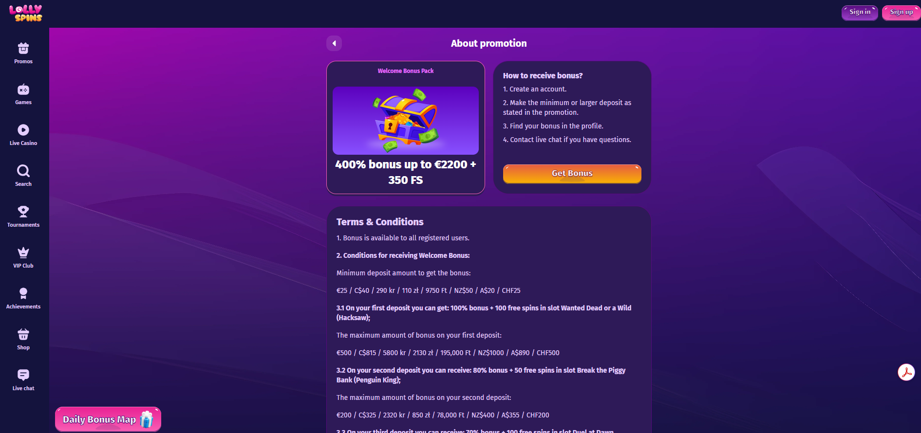 LollySpin Casino Welcome Bonus
