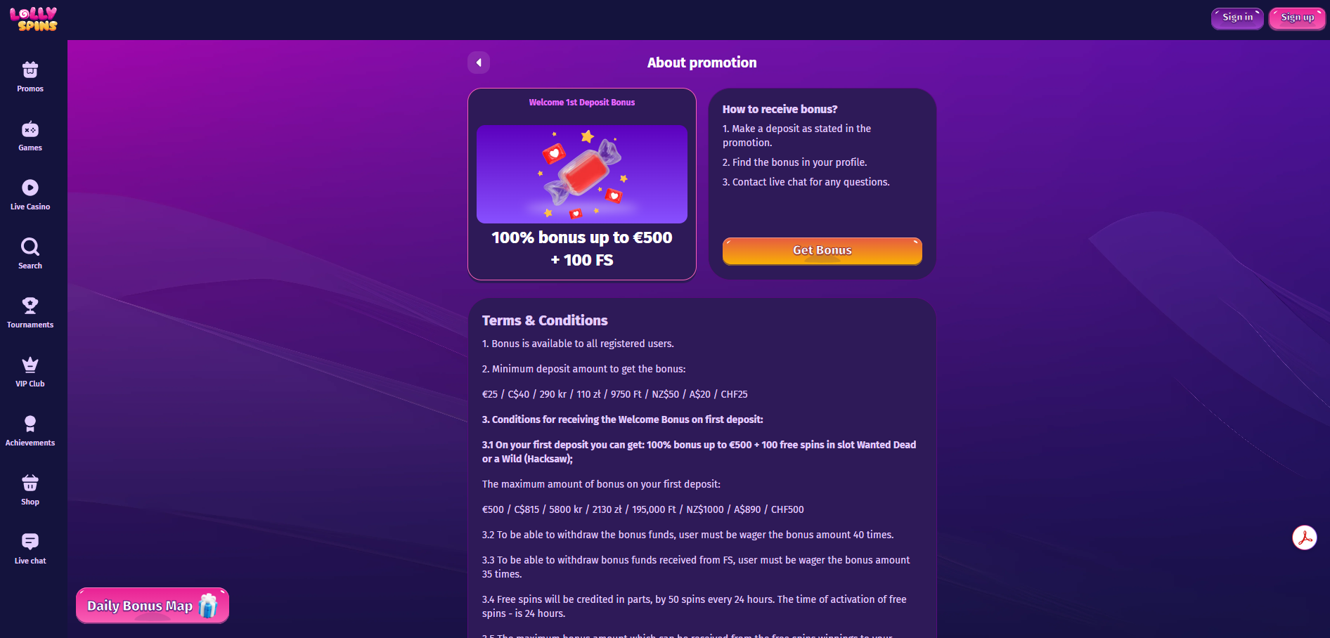 LollySpin First Deposit Bonus