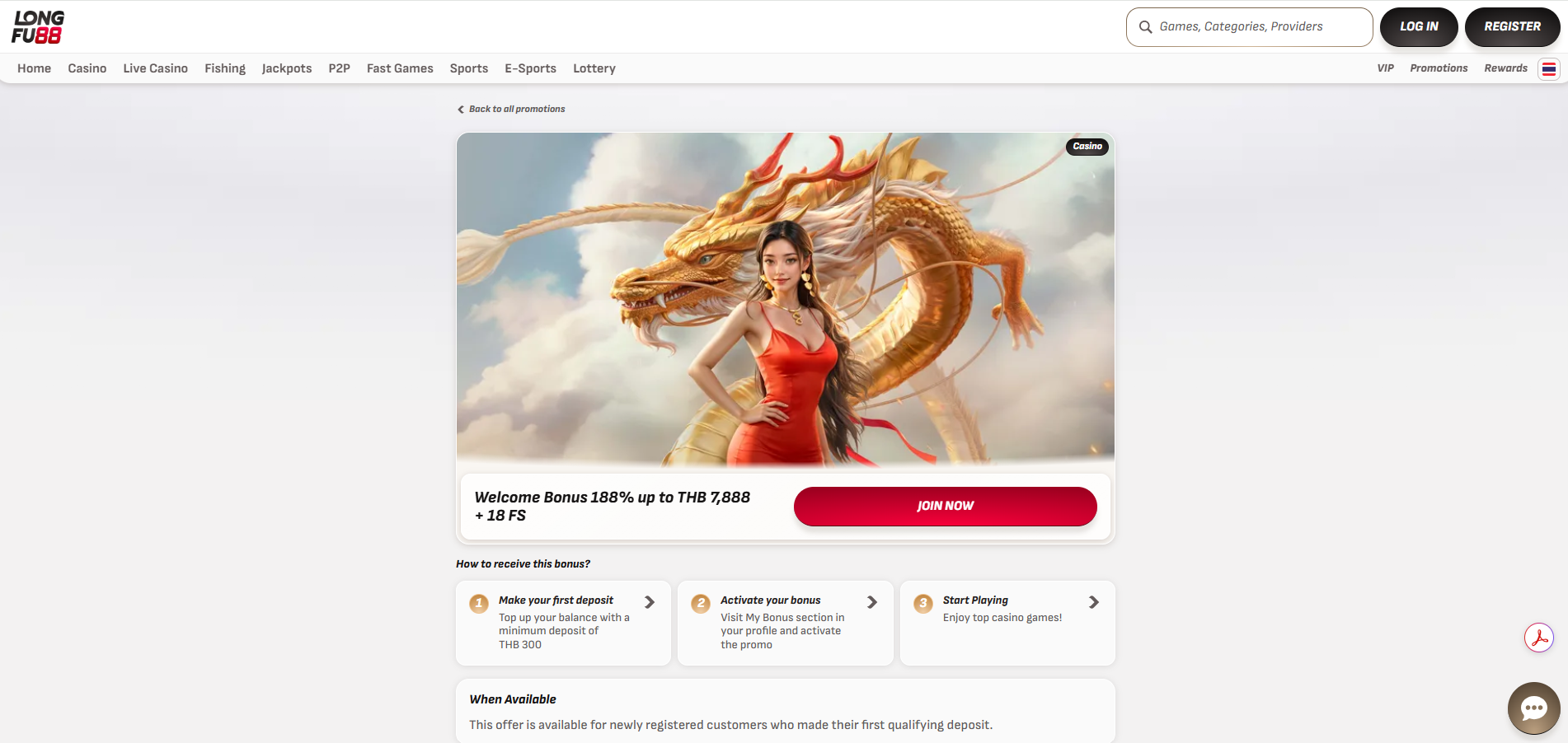 Longfu88 Casino Thailand Welcome Bonus