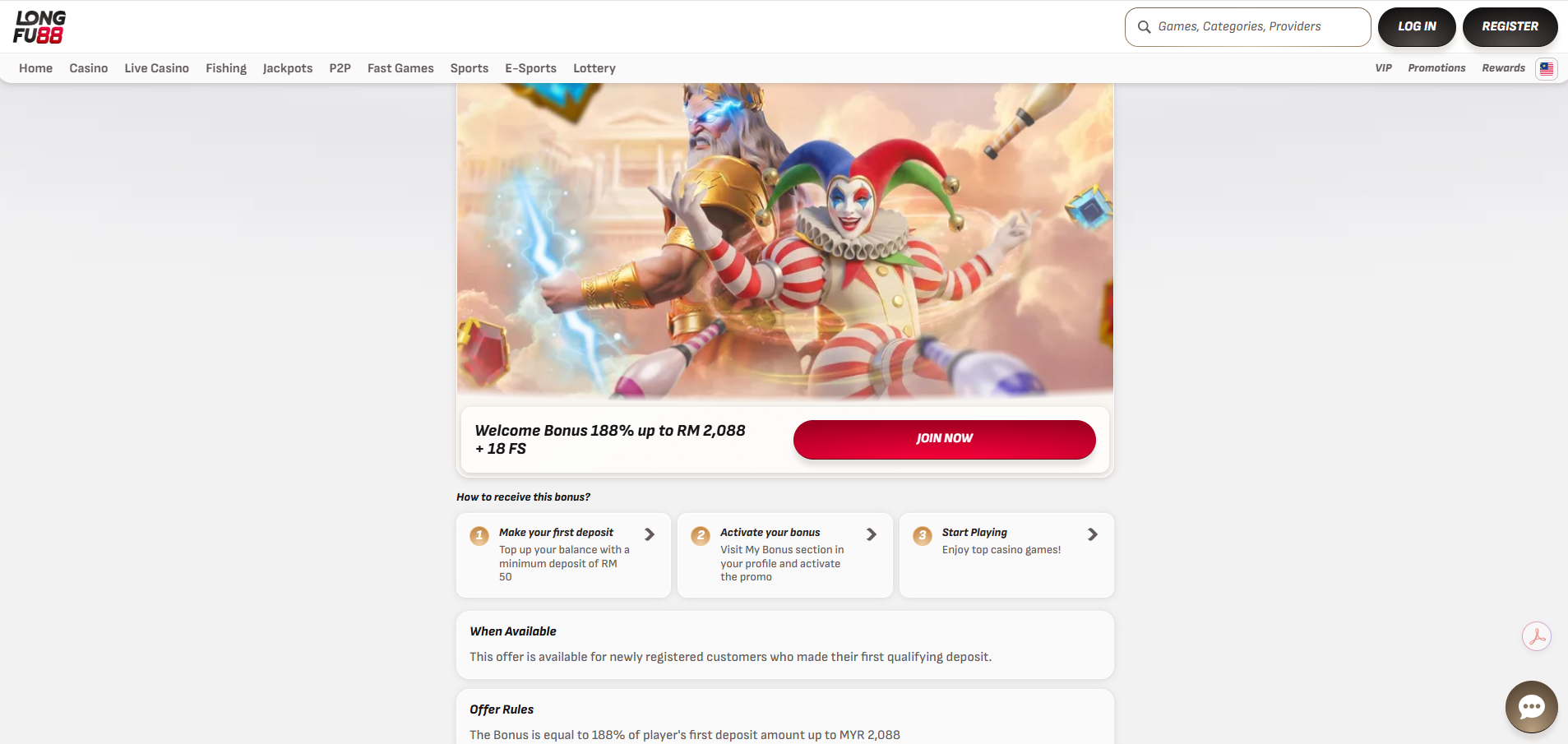 Longfu88 Casino Welcome Bonus