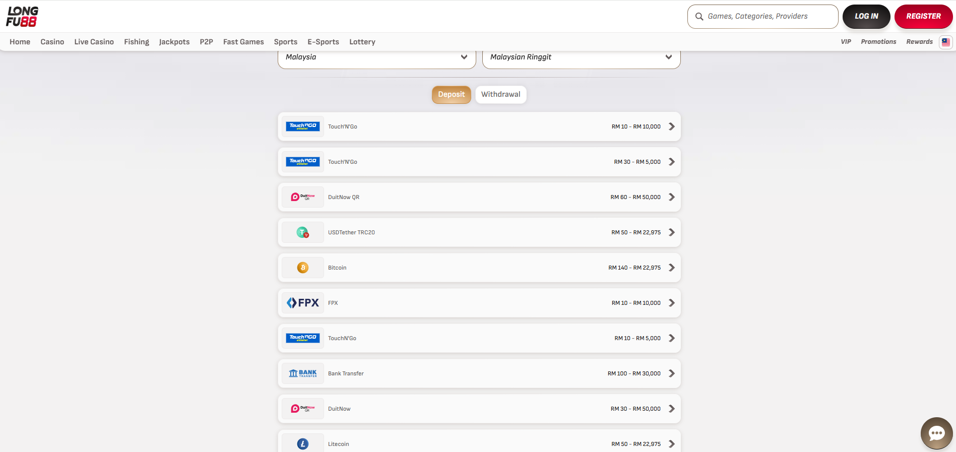 Longfu88 Payment Methods