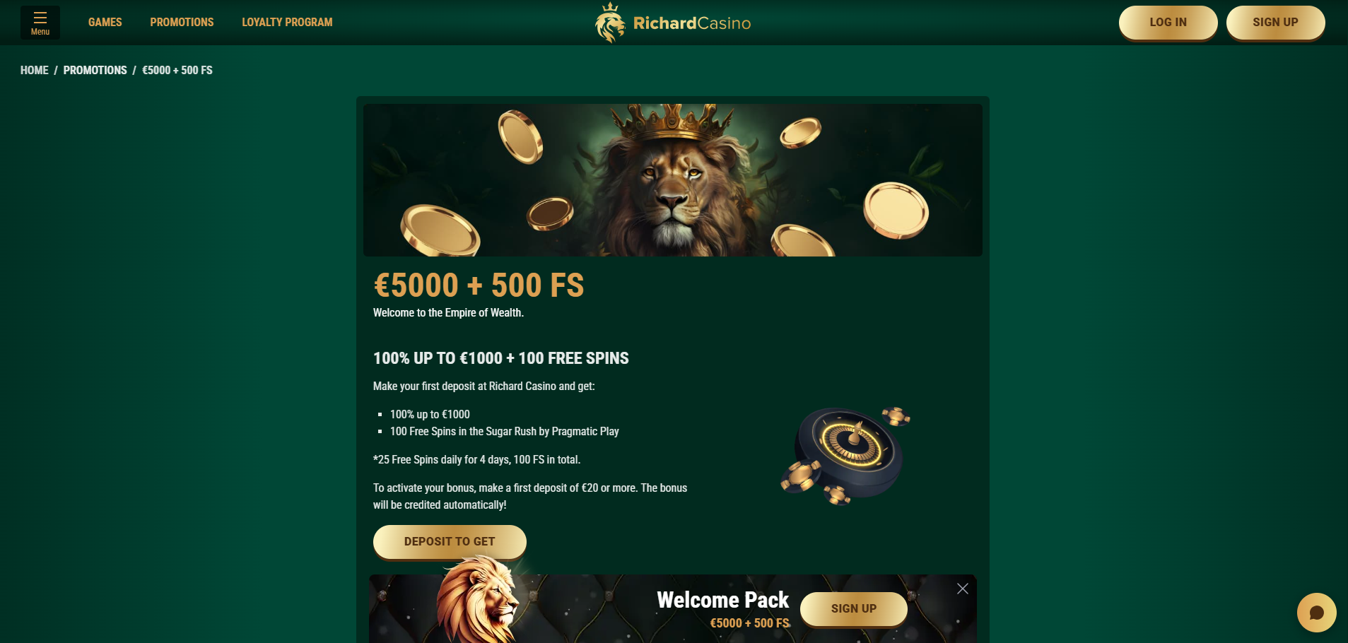 Richard Casino Welcome Bonus