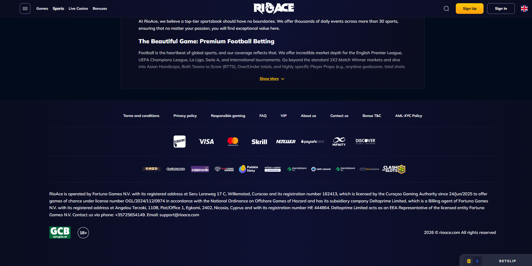 RioAce Payment Methods