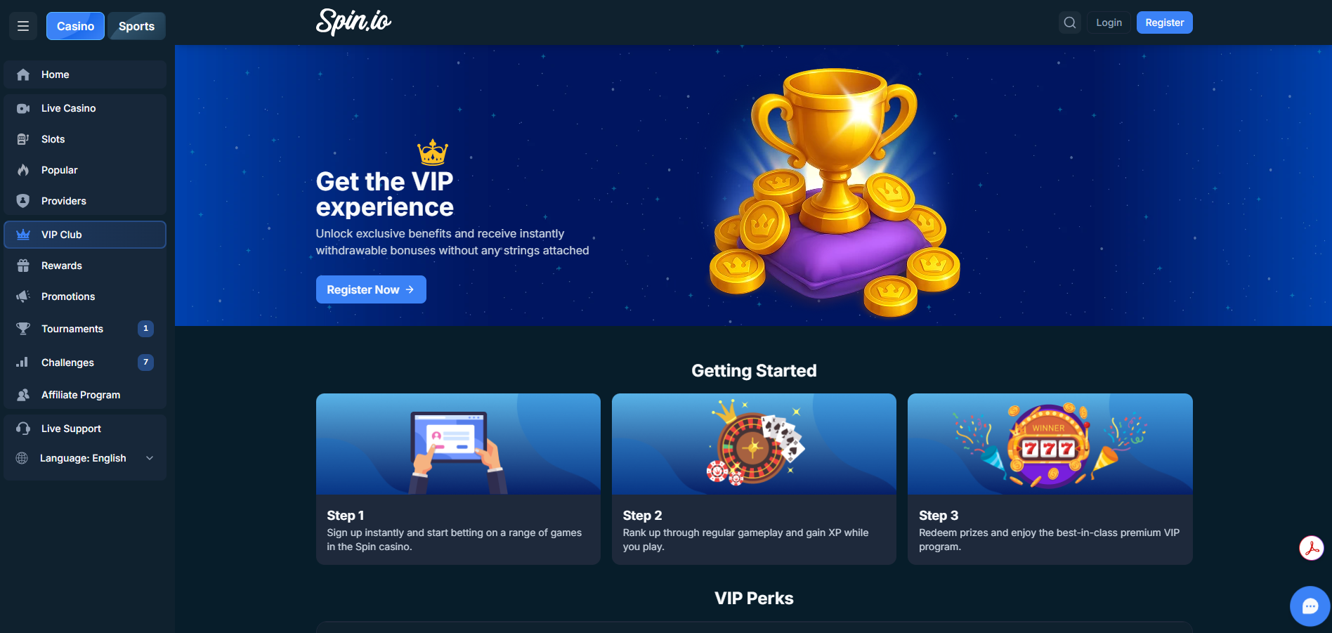 Spin Io VIP program