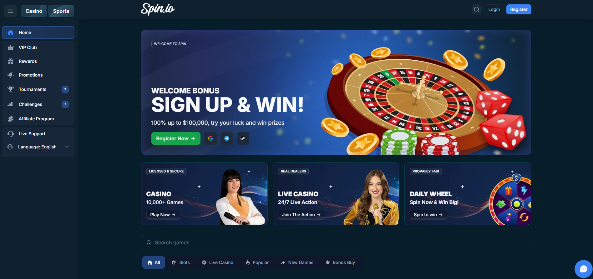 Spin io Home Page