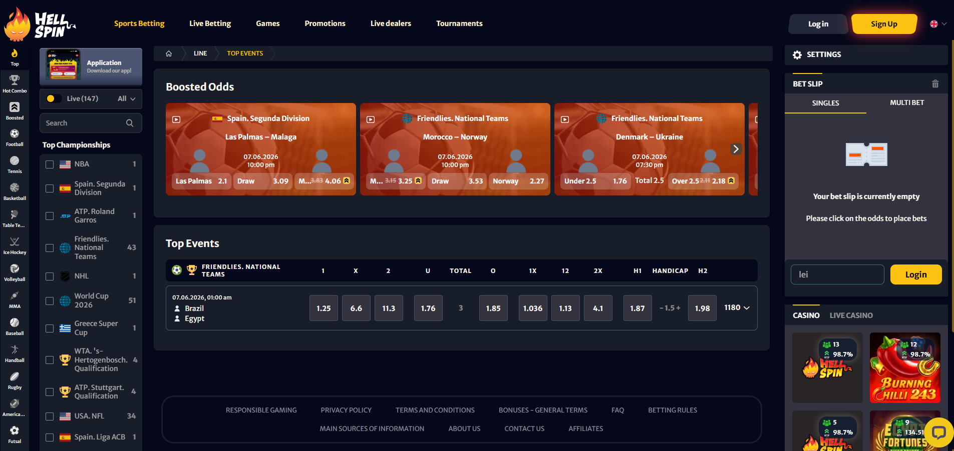 Hellspin Sports Betting
