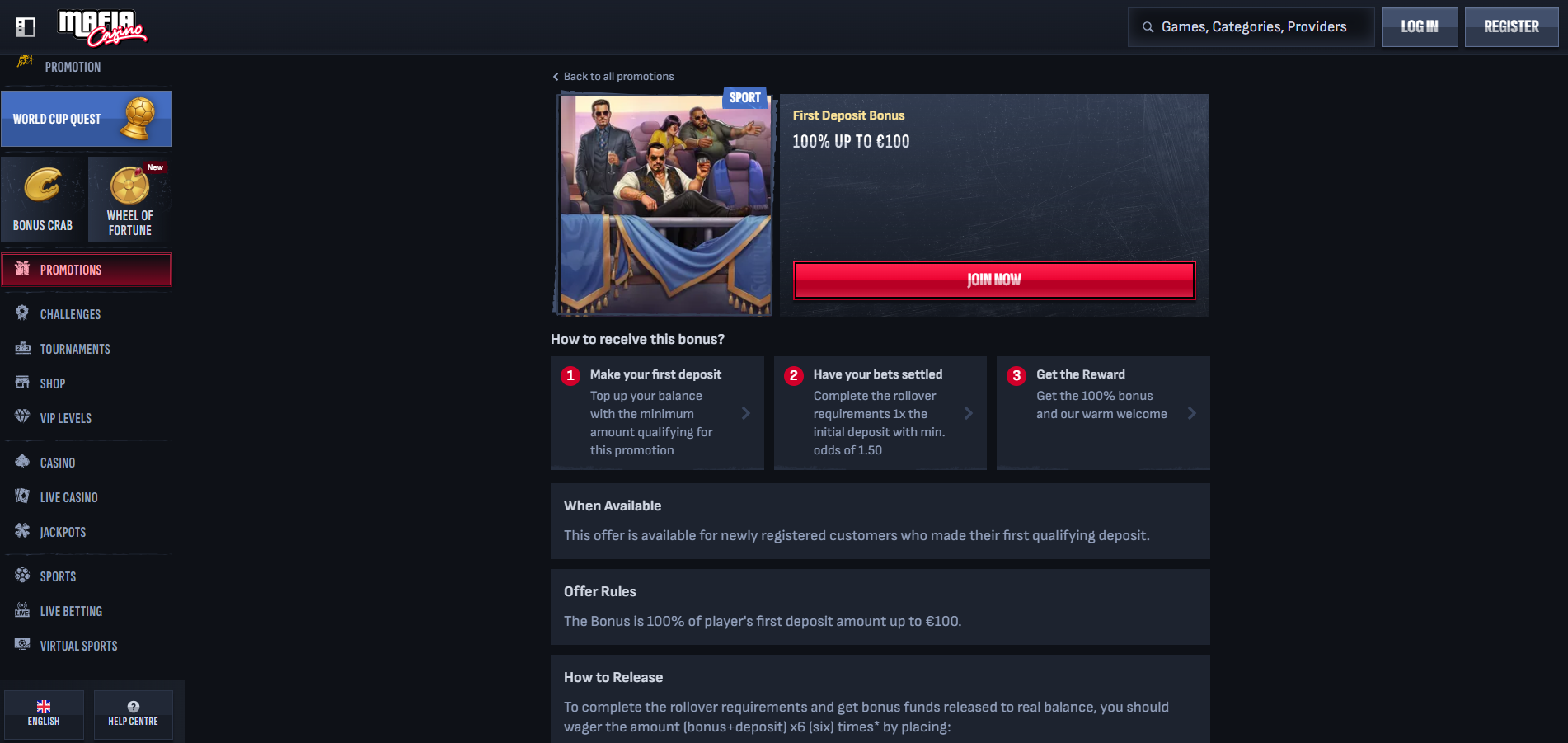 Mafia Casino Sportsbook Welcome Bonus