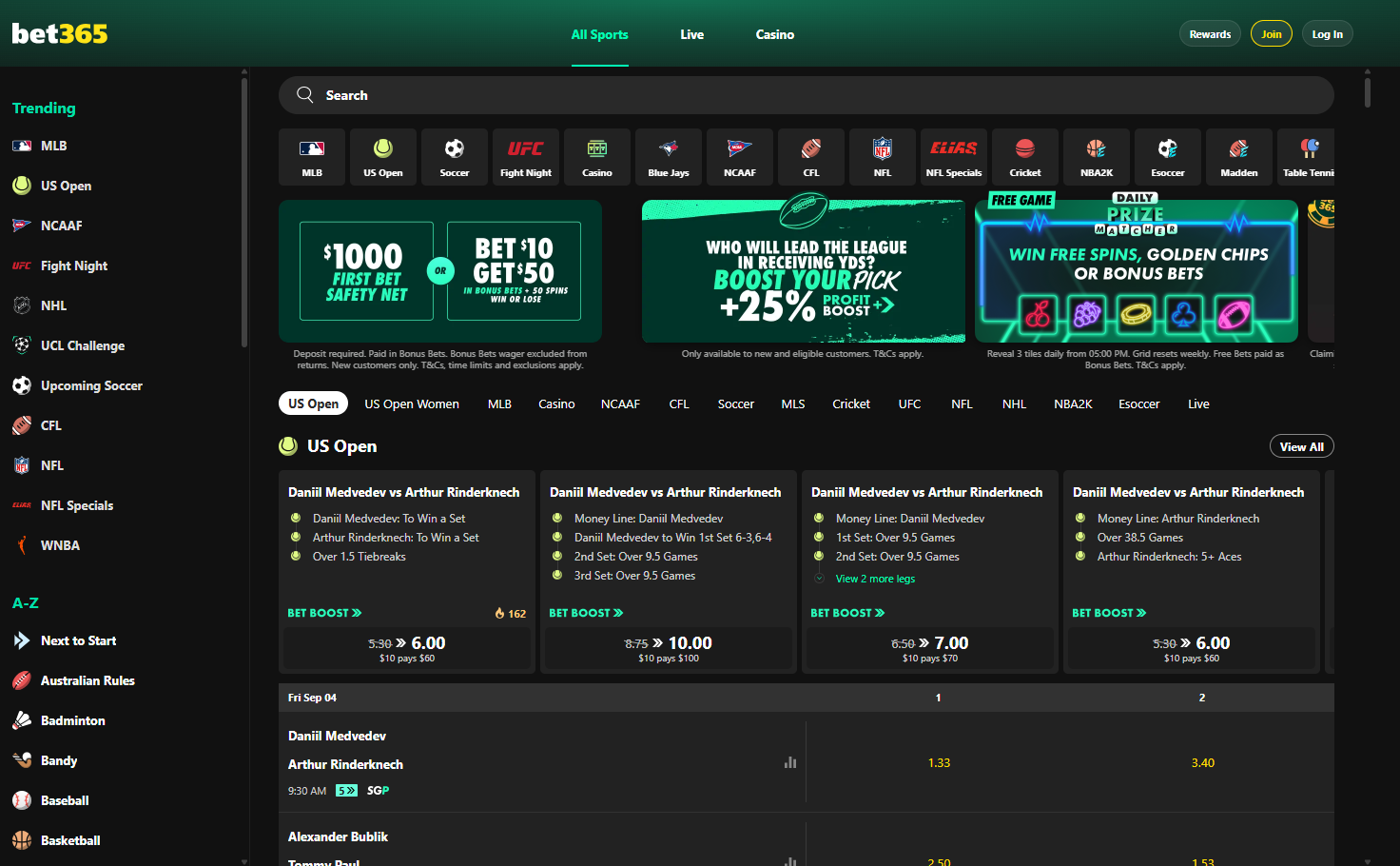 Bet365 Home Page